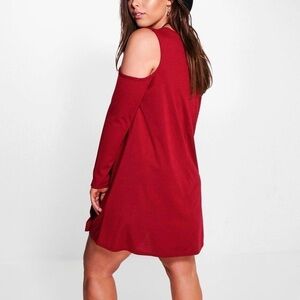 Women’s Red Cold Shoulder Long Sleeve Swing Dress by Fuerfits, Size Small